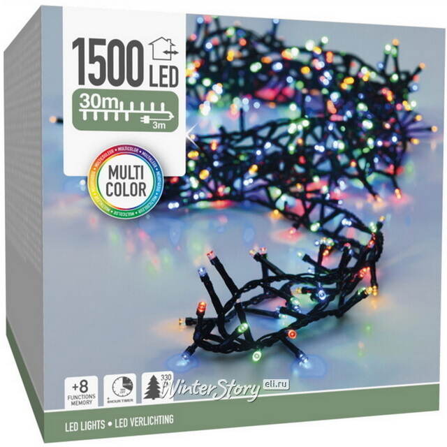 Светодиодная гирлянда Koopman Snake Comfort Basic 36 м, 1800 разноцветных LED ламп, зеленый ПВХ, контроллер, таймер, IP44 Koopman