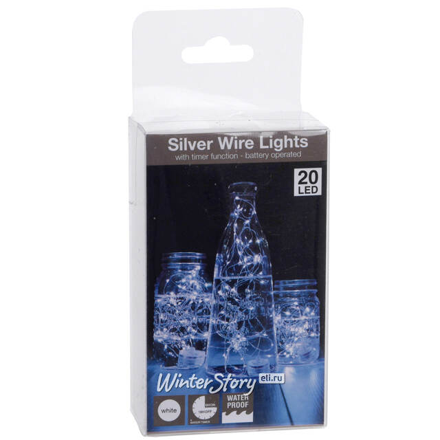 Светодиодная гирлянда Роса Oasis с батареечным блоком-свечой, 1 м, 20 холодных белых LED, серебряная проволока Koopman (Купман)