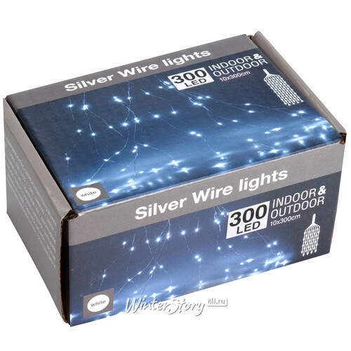 Гирлянда Лучи Росы 10*3 м, 300 холодных белых мини LED ламп, серебряная проволока, IP44 Koopman