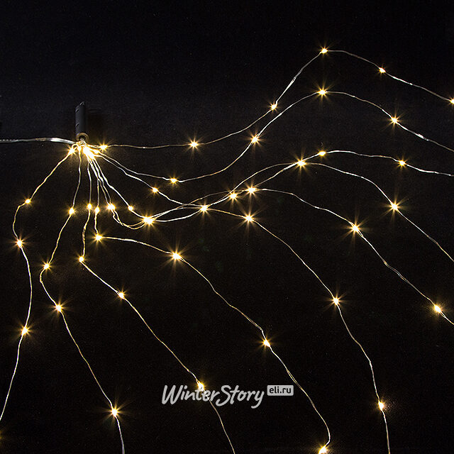 Гирлянда на елку 1 м Лучи Капельки Росы, 10 нитей, 100 теплых белых мини LED ламп, серебряная проволока, IP44 Koopman