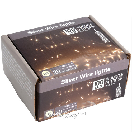 Гирлянда Лучи Росы 10*2 м, 200 теплых белых мини LED ламп с мерцанием, серебряная проволока, IP44 Koopman