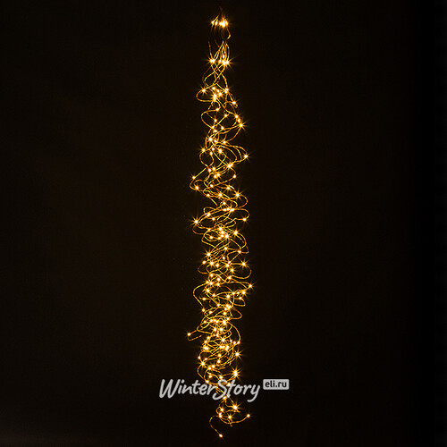 Гирлянда на елку 150-210 см Лучи Капельки Росы на батарейках, 8 нитей, 160 экстра теплых белых мини LED ламп, золотая проволока, IP20 Koopman