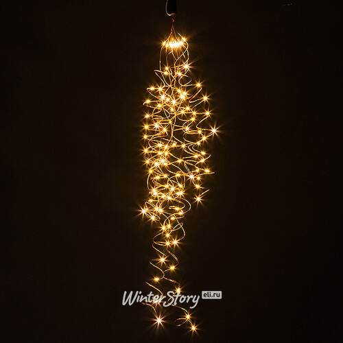 Универсальная гирлянда на елку 150-210 см Лучи Капельки Росы, 10 нитей, 200 экстра теплых белых мини LED ламп, золотая проволока, IP44 Koopman