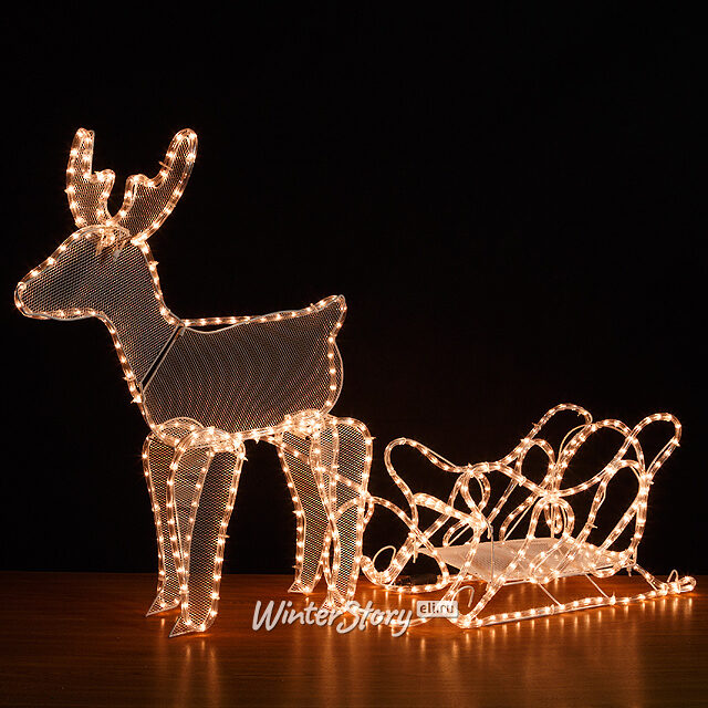 Светящийся Олень с санями 97 см теплый белый дюралайт, IP44 Koopman