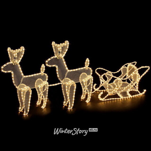 Светящиеся Олени с санями 230*50 см 756 теплых белых LED ламп, дюралайт, IP44 Koopman