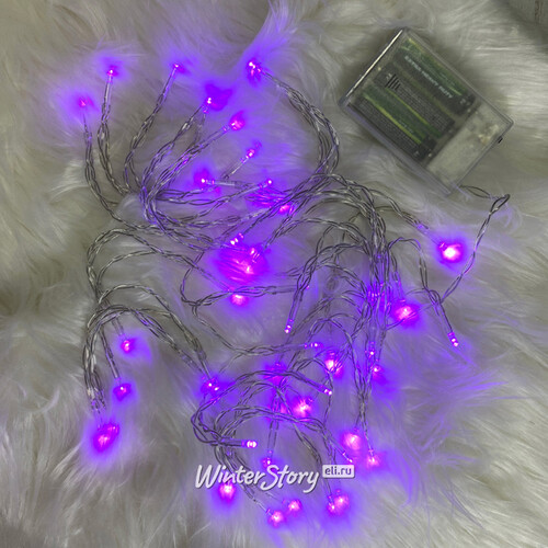 Светодиодная гирлянда Фантазия на батарейках 5 м, 50 фиолетовых LED ламп, прозрачный ПВХ, IP20 Koopman