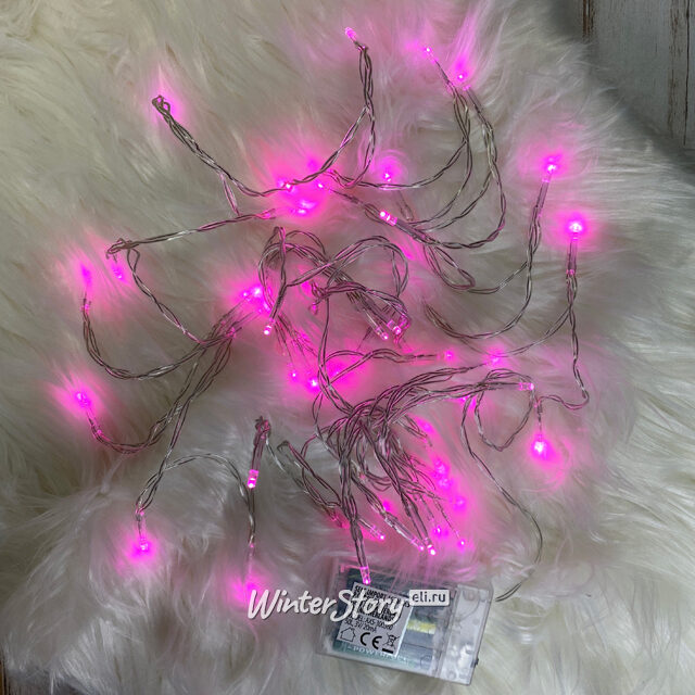 Светодиодная гирлянда Фантазия на батарейках 5 м, 50 розовых LED ламп, прозрачный ПВХ, IP20 Koopman (Купман)