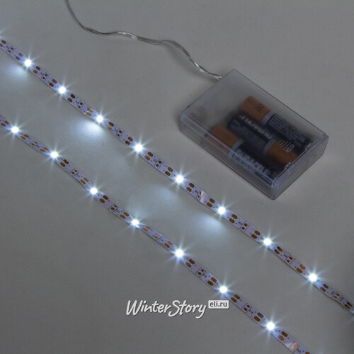 Светодиодная лента на батарейках Shine 1 м, 30 холодных белых LED ламп, на липучке, IP20 Koopman