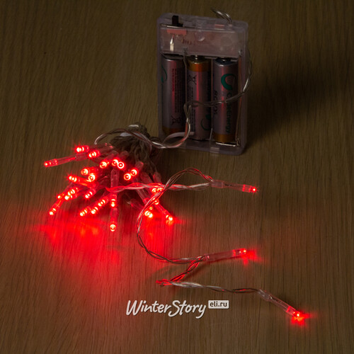 Светодиодная гирлянда Фантазия на батарейках 3 м, 30 красных LED ламп, прозрачный ПВХ, IP20 Koopman