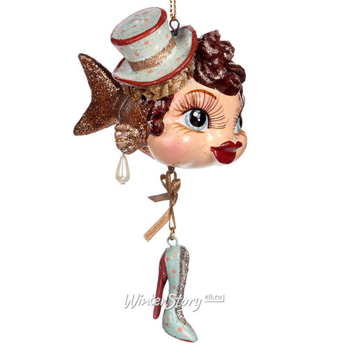 Елочная игрушка Рыбка Модница в светлой шляпке 8 см, подвеска Goodwill