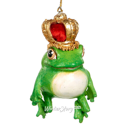 Елочная игрушка Лягушка Император 13 см зеленая, подвеска Goodwill
