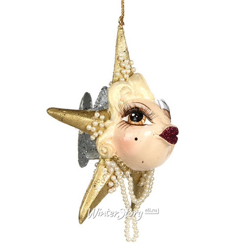 Елочная игрушка Рыбка-звезда Гэтсби 13 см серебряная с золотым, подвеска Goodwill