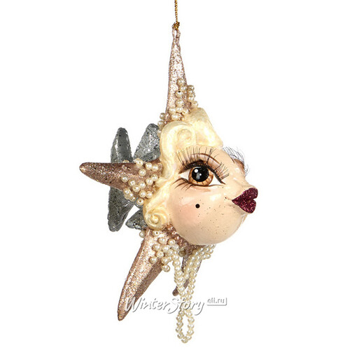 Елочная игрушка Рыбка-звезда Гэтсби 13 см серебряная с миндальным, подвеска Goodwill