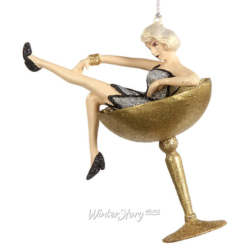 Елочная игрушка Леди Гэтсби в золотом бокале 13 см, подвеска Goodwill