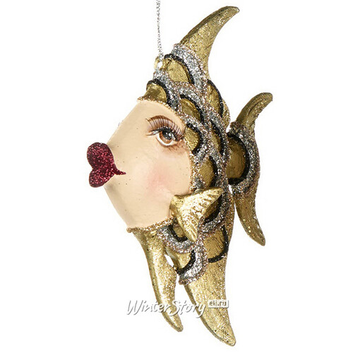 Елочная игрушка Рыбка-ангел Гэтсби 13 см золотая, подвеска Goodwill