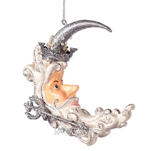 Елочная игрушка Месяц - Мудрый Нептун 13 см серебряный, подвеска Goodwill