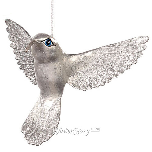 Елочная игрушка Птичка Колибри с серебряными блестками 13 см, подвеска Goodwill