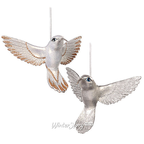 Елочная игрушка Птичка Колибри с серебряными блестками 13 см, подвеска Goodwill