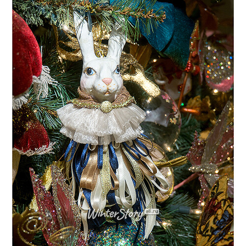 Елочная игрушка Белый Кролик с лентами 27 см, подвеска Goodwill