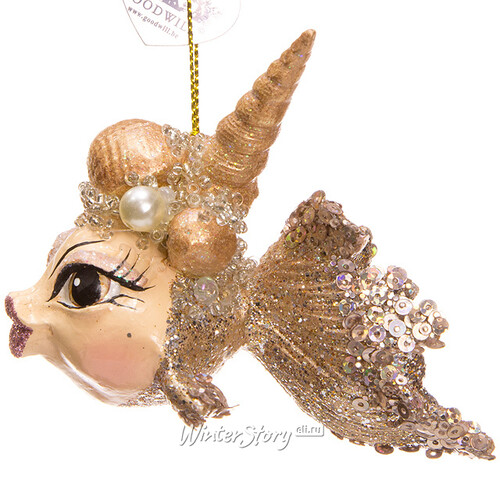 Елочная игрушка Золотая Рыбка с Ракушкой 9 см розовая, подвеска Goodwill
