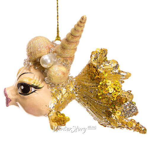 Елочная игрушка Золотая Рыбка с Ракушкой 9 см золотая, подвеска Goodwill