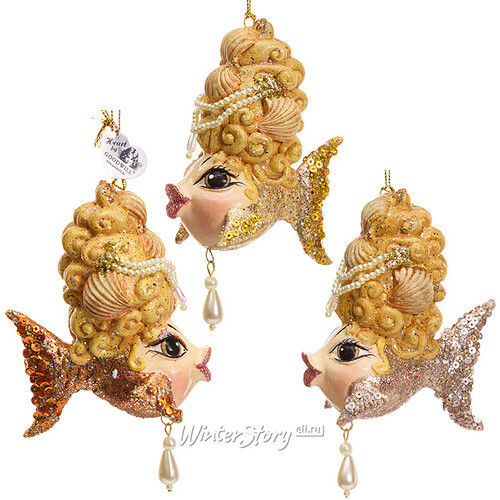 Елочная игрушка Рыбка - Поцелуйчик Королева 13 см бронзовая, подвеска Goodwill
