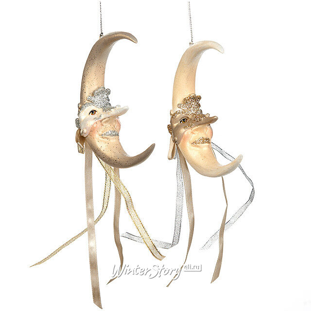 Елочное украшение "Венецианский месяц" в золотой маске, 13 см, подвеска Goodwill