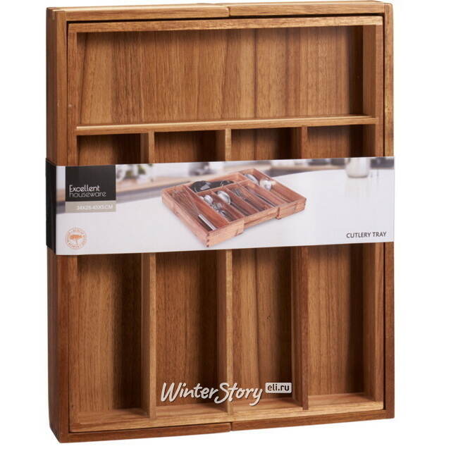 Раздвижной деревянный лоток для столовых приборов Acacia 28-45 см  Koopman