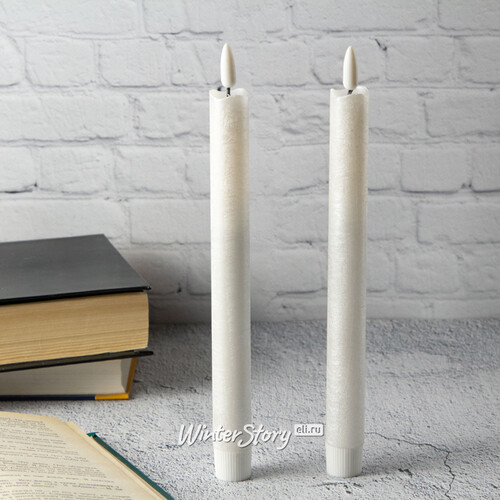 Столовая светодиодная свеча с имитацией пламени Инсендио 26 см 2 шт белая металлик, батарейка Peha