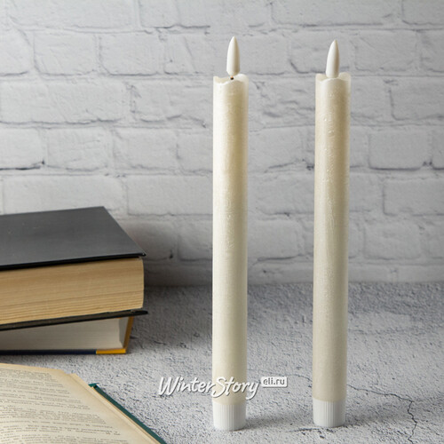 Столовая светодиодная свеча с имитацией пламени Инсендио 26 см 2 шт кремовая металлик, батарейка Peha