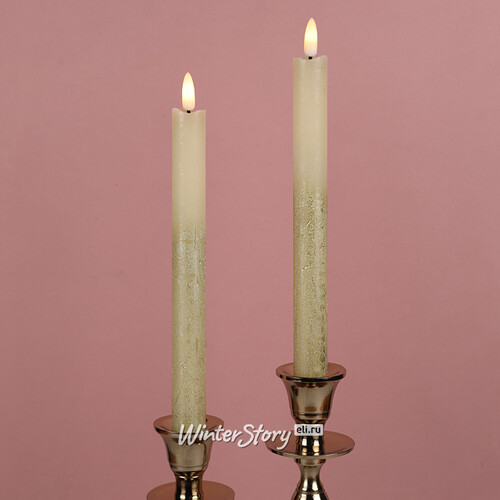 Столовая светодиодная свеча с имитацией пламени Инсендио 26 см 2 шт золотая, батарейка Peha