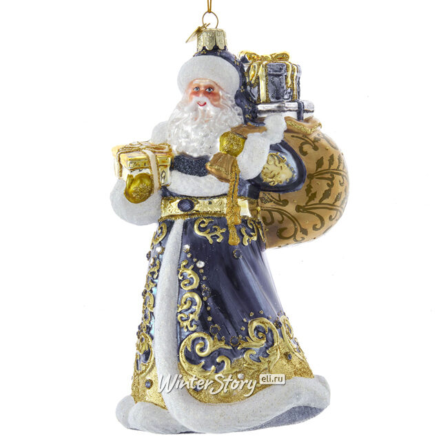 Стеклянная елочная игрушка Дед Мороз - Lusso di Caserta 18 см, подвеска Kurts Adler