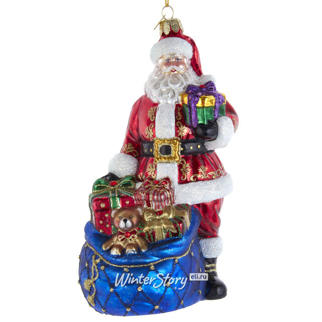 Стеклянная елочная игрушка Санта Клаус - Notte di Natale 18 см, подвеска Kurts Adler