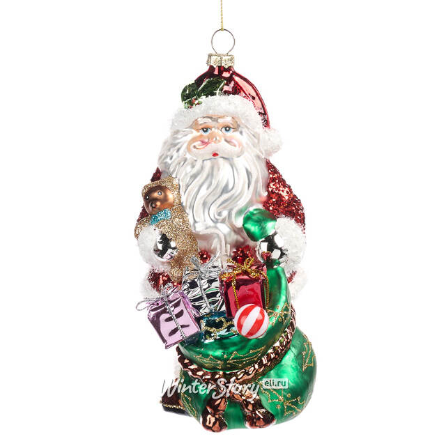 Стеклянная елочная игрушка Санта с мешком подарков 18 см Goodwill