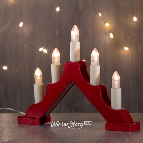 Светильник-горка Норвегия малый 21*17 см красный, 5 теплых белых LED ламп, батарейка Snowhouse