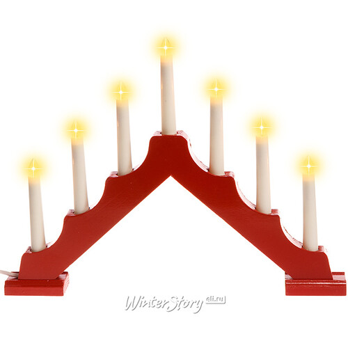 Светильник-горка Норвегия большой 39*30 см красный, 7 теплых белых LED ламп Snowhouse