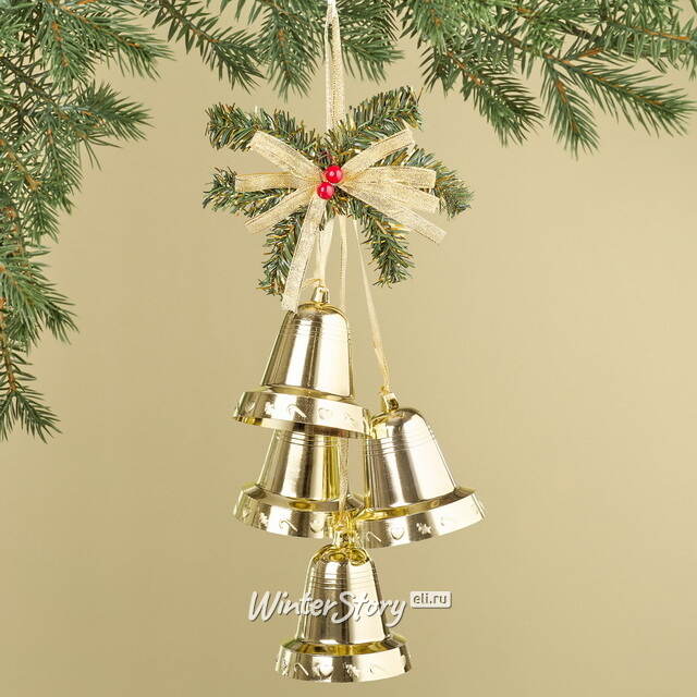 Гирлянда из колокольчиков с бантом 45 см золотая Snowhouse