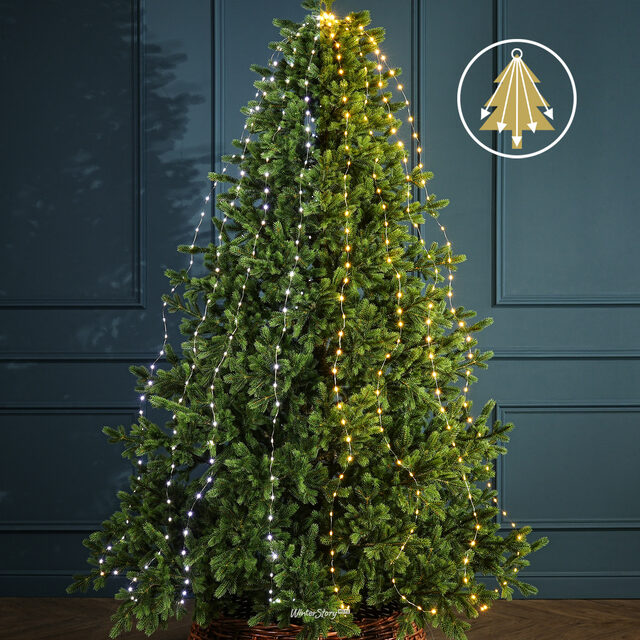 Гирлянда Лучи Росы 12*2 м, 480 теплых/холодных белых микро LED ламп, серебряная проволока, контроллер, IP44 Snowhouse