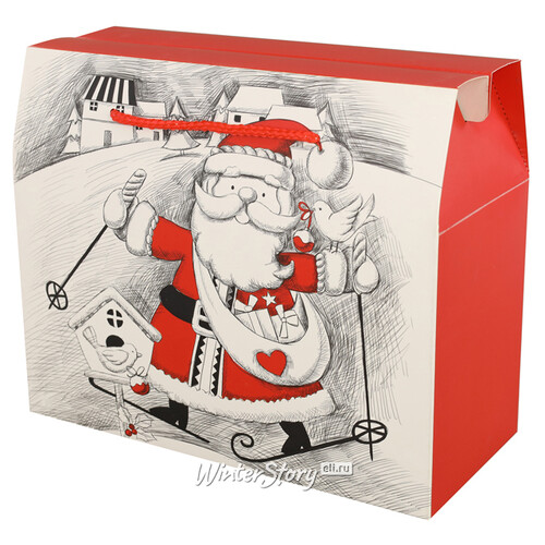 Подарочный пакет-коробка Sweet Christmas - Санта на лыжах 28*23 см Due Esse Christmas