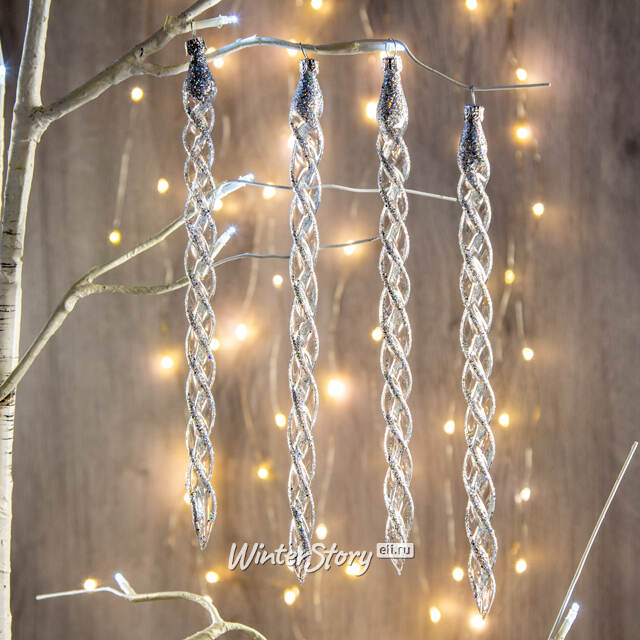 Набор елочных игрушек Сосульки Льдинка 23 см серебряные, 4 шт, стекло, подвеска Фабрика Елочка