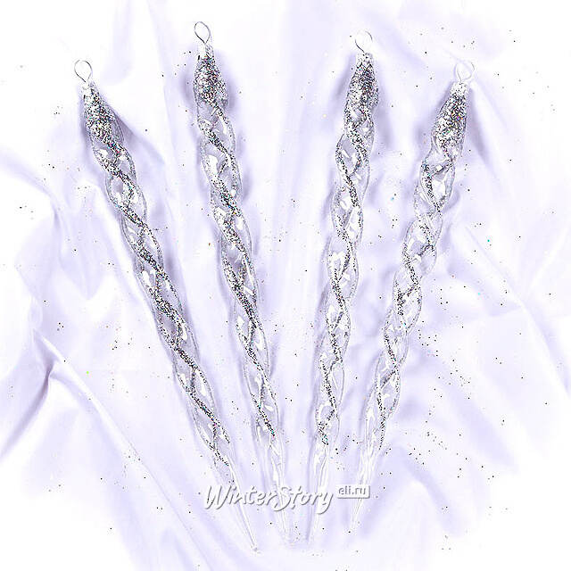 Набор елочных игрушек Сосульки Льдинка 23 см серебряные, 4 шт, стекло, подвеска Фабрика Елочка