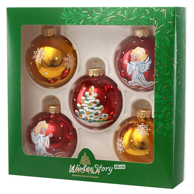 Набор стеклянных елочных шаров Святки 6 см, 5 шт Фабрика Елочка