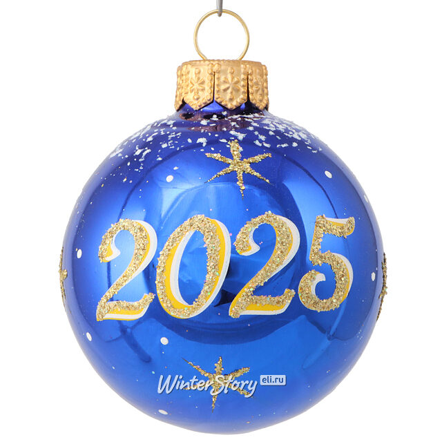 Набор стеклянных елочных шаров С Новым Годом 2025 - Змея 7 см, 3 шт, синий Фабрика Елочка