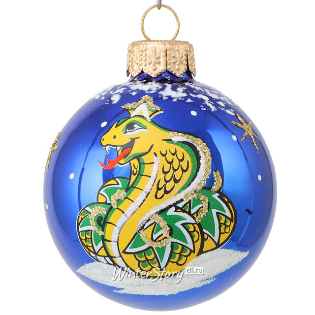 Набор стеклянных елочных шаров С Новым Годом 2025 - Змея 7 см, 3 шт, синий Фабрика Елочка
