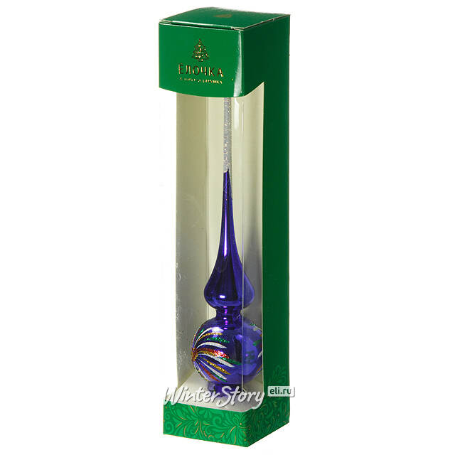 Верхушка Салют 28 см синяя, стекло Фабрика Елочка