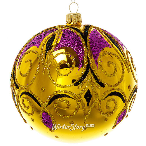 Стеклянный елочный шар Торжество 11 см золотой глянцевый Фабрика Елочка