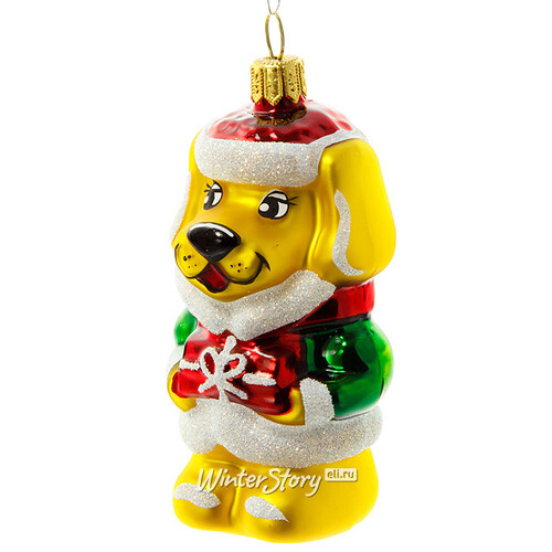 Стеклянная елочная игрушка Зодиак - Собака с подарком 8 см, подвеска Фабрика Елочка