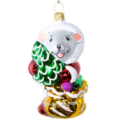 Стеклянная елочная игрушка Санта-Мышь 8 см, подвеска Фабрика Елочка