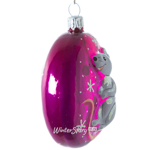 Елочное украшение-медальон Звездный Мышонок 10 см розовый, стекло, подвеска Фабрика Елочка