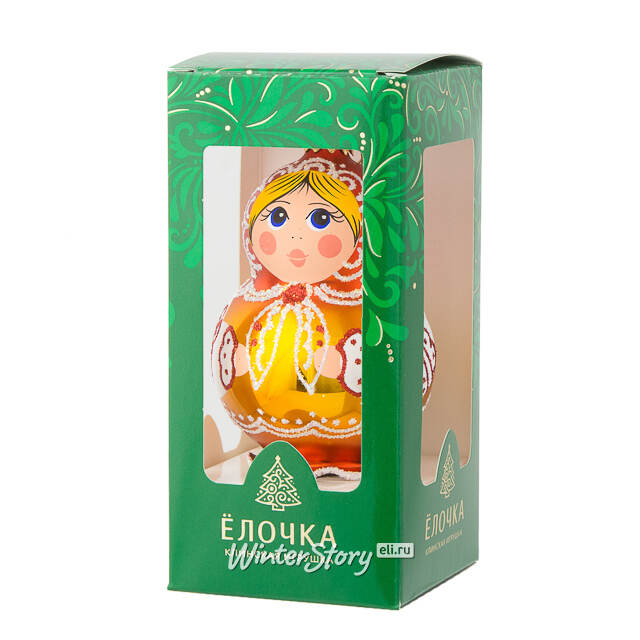 Стеклянная елочная игрушка Матрешка Звонкая 8 см, подвеска Фабрика Елочка